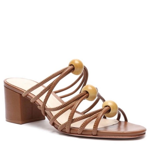 SCHUTZ Shoes - SCHUTZ Roanna Strappy Wood-Bead Brown Slide Block Heel Sandals Size 7.5